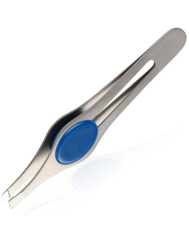 Pince A Épiler Inox Poignée Bleue