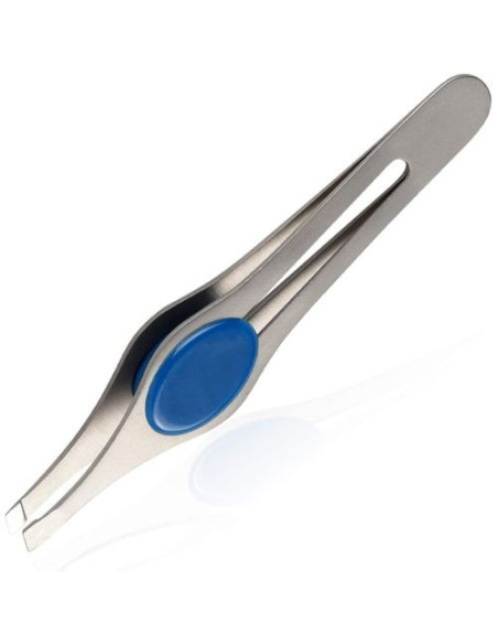 Pince A Épiler Inox Poignée Bleue