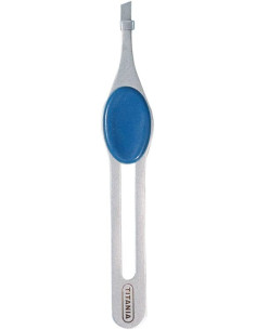 Pince A Épiler Inox Poignée Bleue