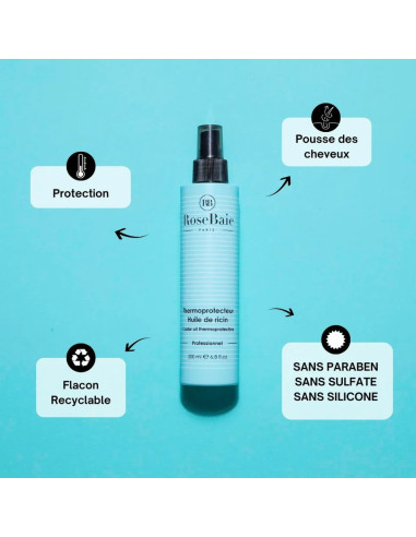 Rose Baie "Thermoprotecteur Kératine et Huile de Ricin" 200ML