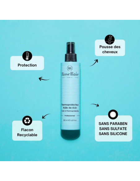 Rose Baie "Thermoprotecteur Kératine et Huile de Ricin" 200ML