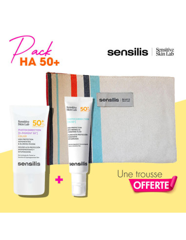 Pack Sensilis Photocorrection SPF50+ Fluide Invisible HA et D-Pigment Color Mousse avec trousse offerte